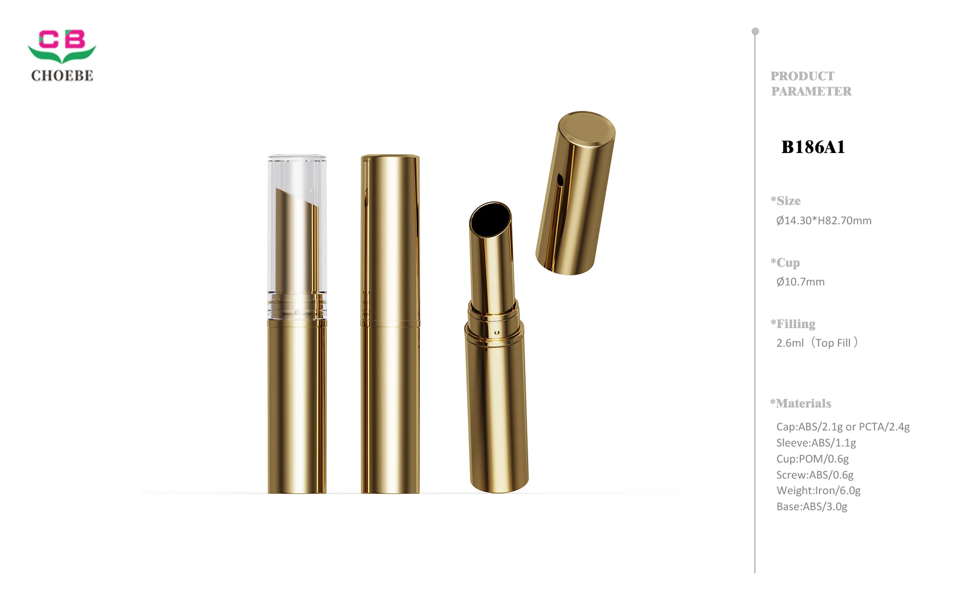2.6g ABS Slim Iron-Weighted Cylinder Lipstick Tube with Oblique Angle Tip and 10.7mm POM Bullet Cup 3