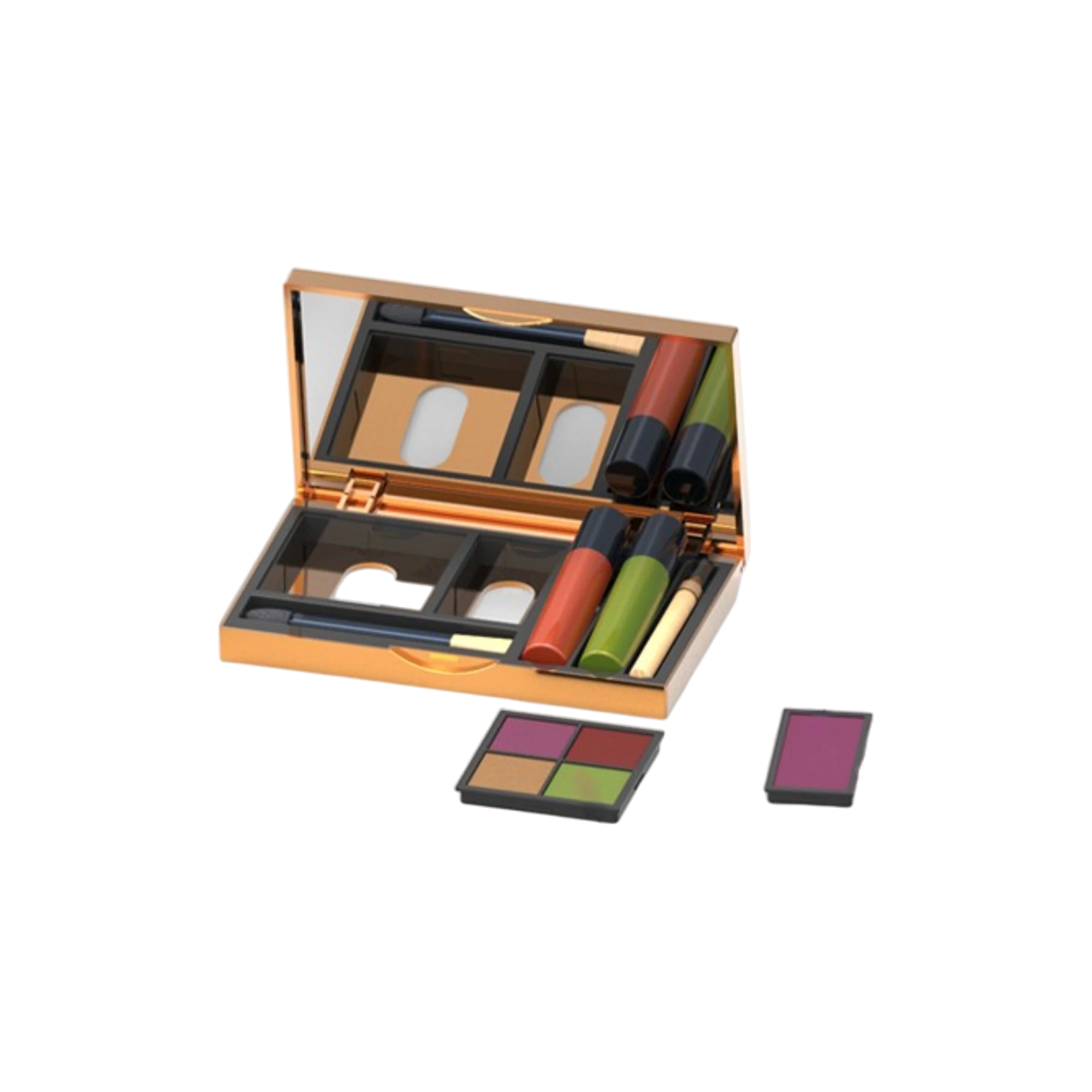 5.25g 9-Pan Rectangular ABS Eyeshadow Palette with Square Wells, Mirror, Applicator Well & Removable Pan Insert