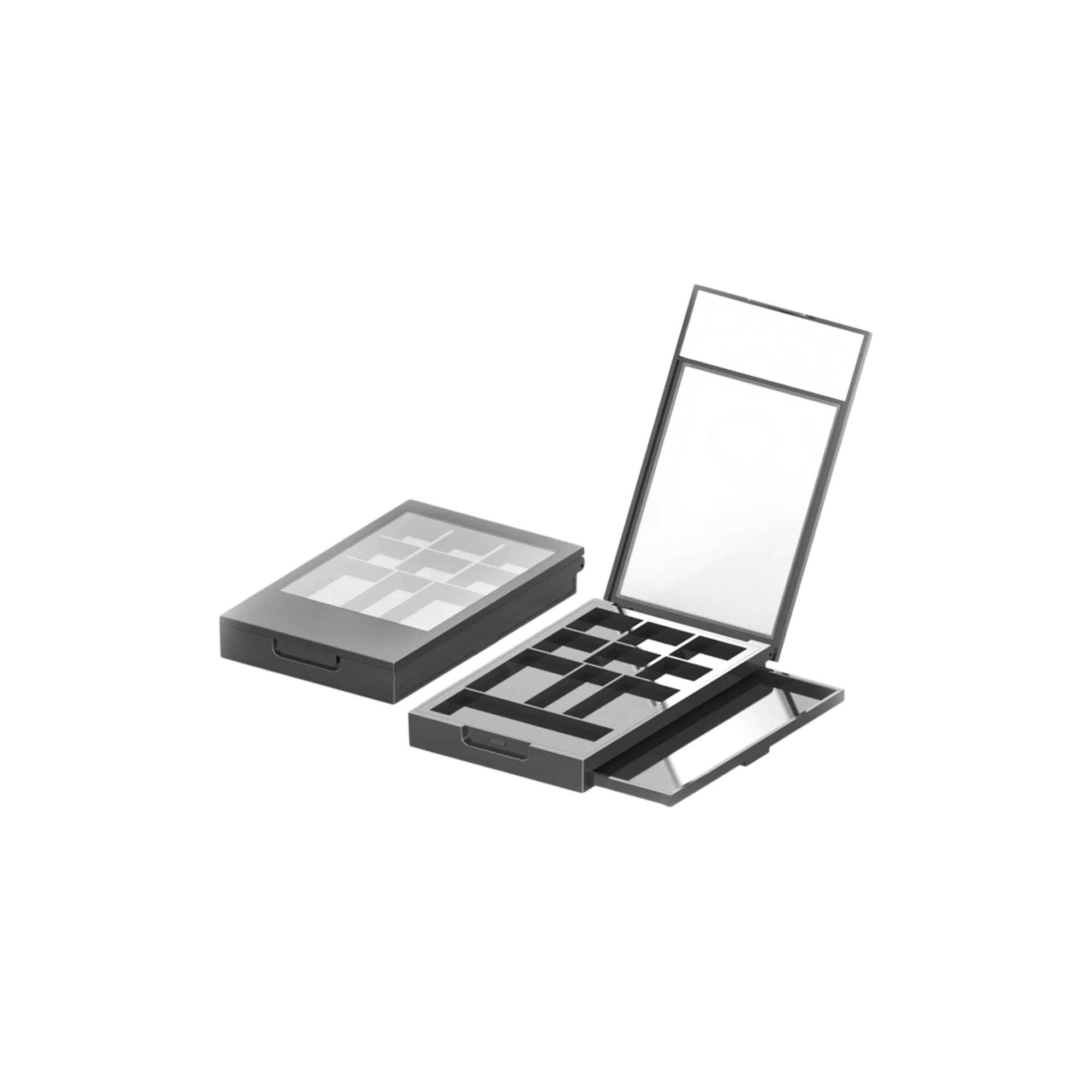 10.3g 9-Pan Rectangular ABS & SAN Eyeshadow Palette with Square Wells, Clear Window Lid & Applicator Well 2