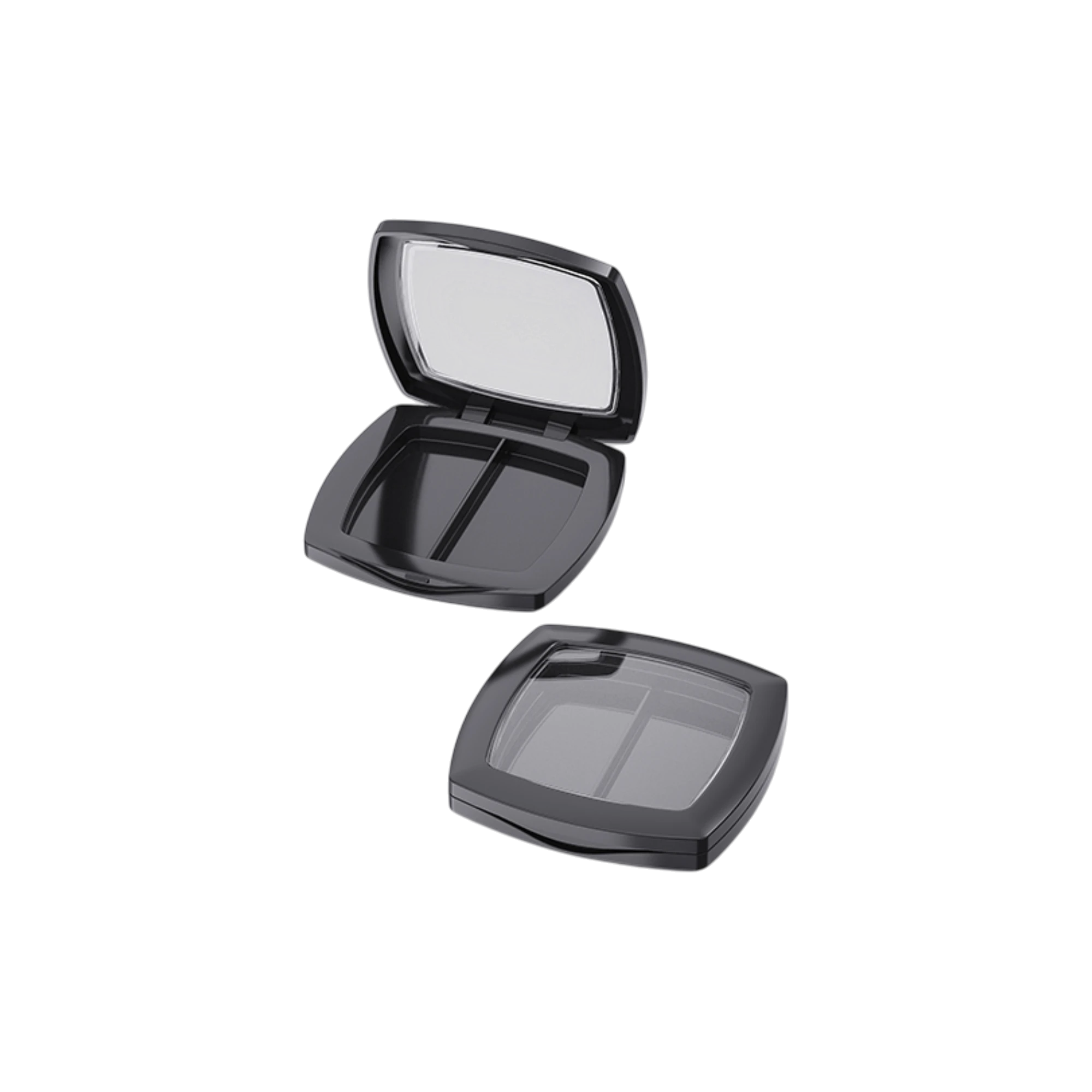8.6g 2-Pan Square ABS & SAN Eyeshadow Palette with Rectangular Wells & Clear Window Lid