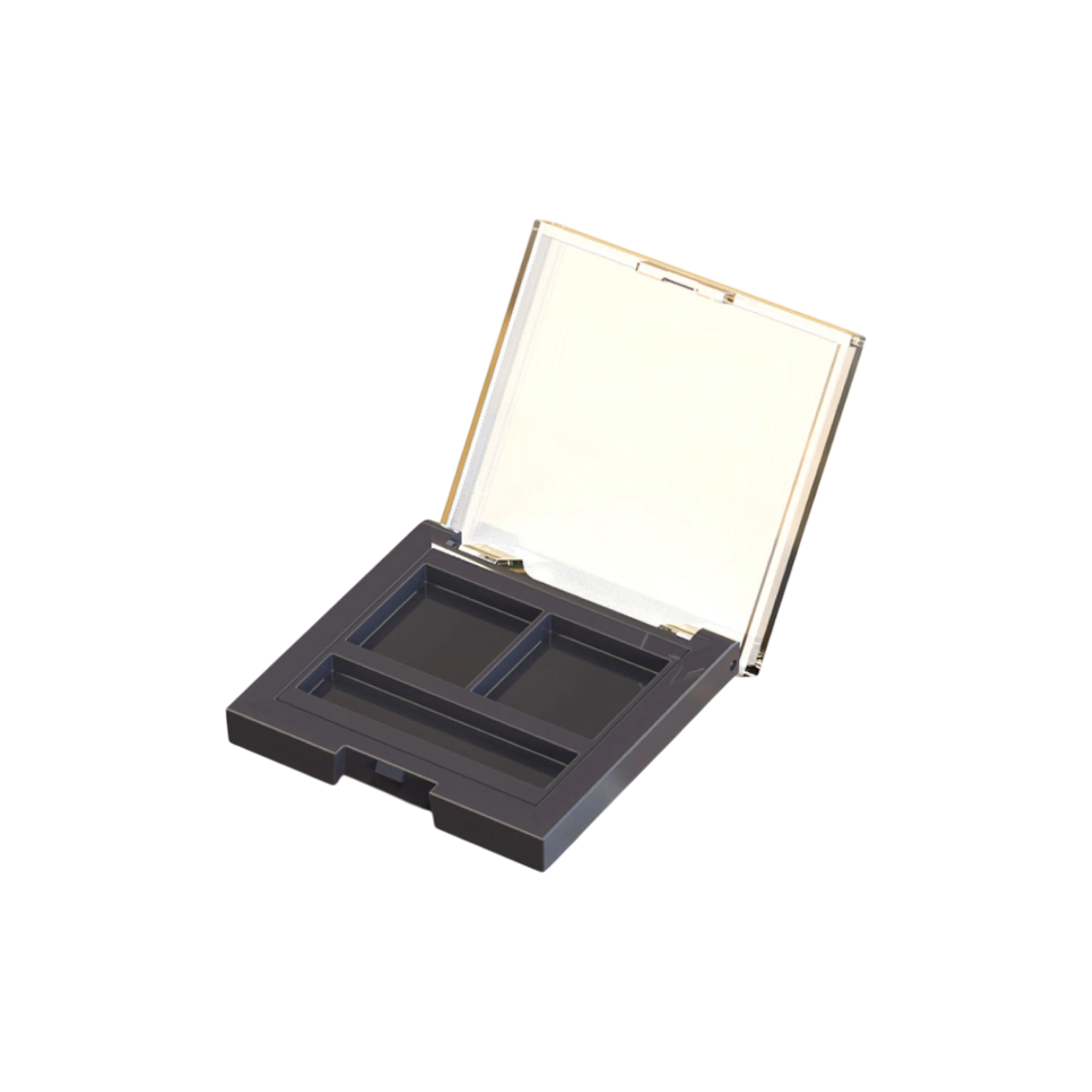 2.4g 2-Pan Square SAN & ABS Eyeshadow Palette with Square Wells, Clasp, Fully Transparent Lid & Applicator Well