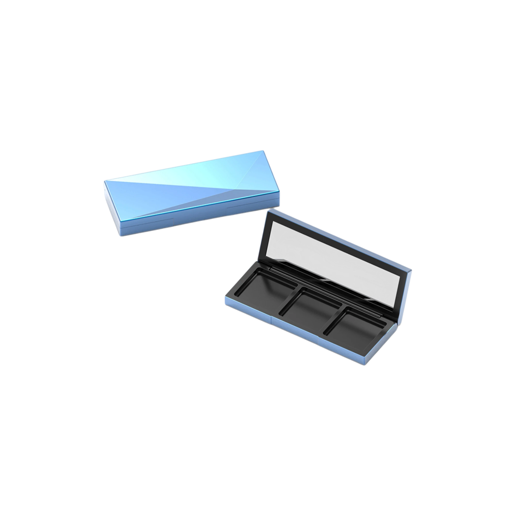 10.5g 3-Pan Rectangular Aluminum & ABS Eyeshadow Palette with Square Wells & Mirror
