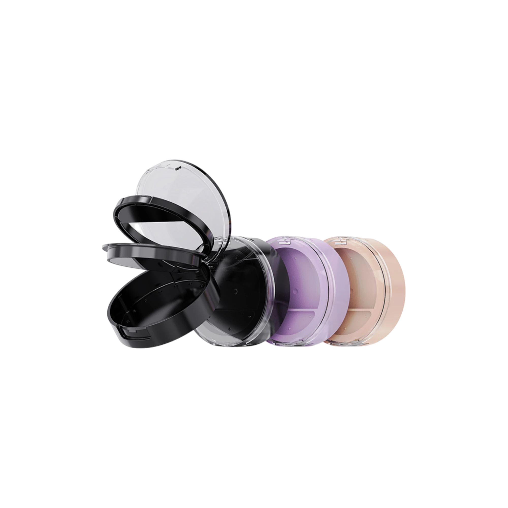 14.6g Triple-Tier 2-Pan Round PETG, SAN & ABS Eyeshadow Palette with Rectangular Wells, Fully Transparent Lid & Applicator Well