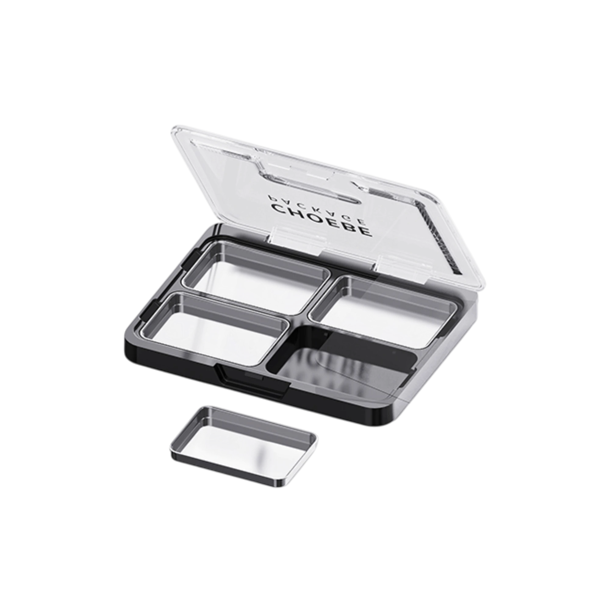 7g 4-Pan Rectangular PS, PET & PP Eyeshadow Palette with Removable Stainless Steel Wells, Clasp & Fully Transparent Lid