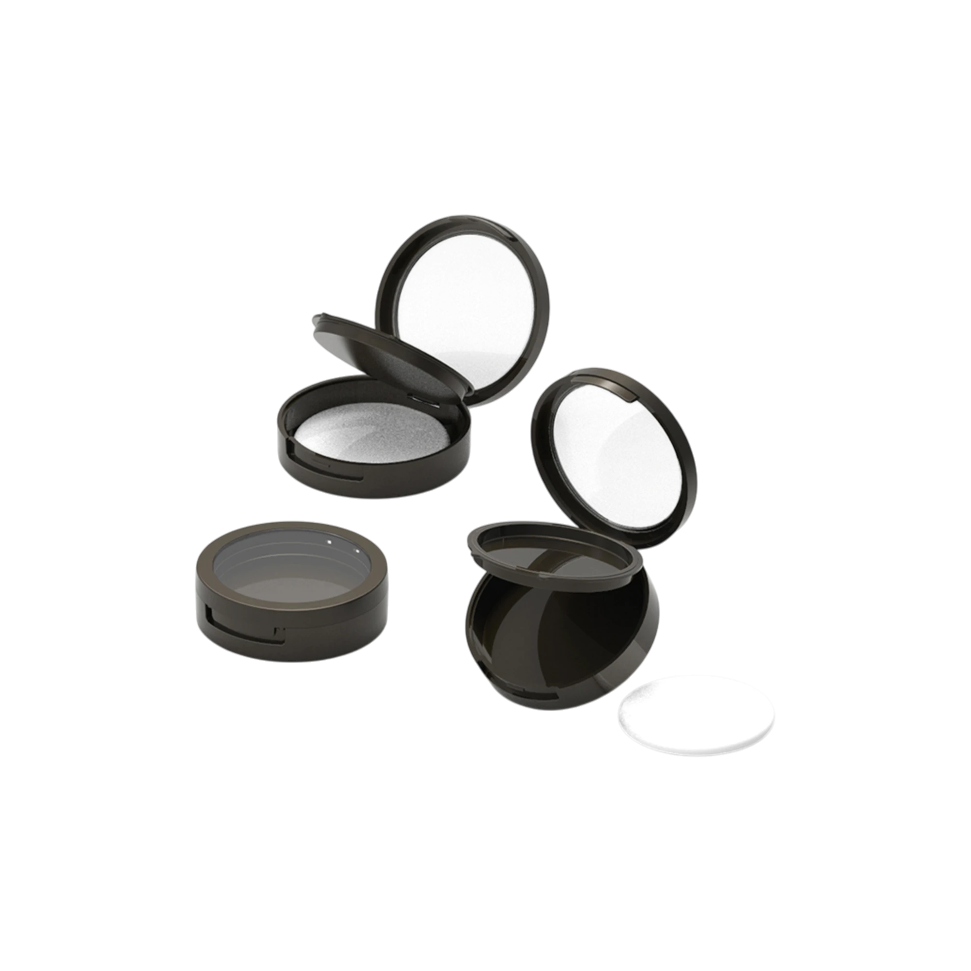10.2g Two-Tier Single-Pan Round ABS & SAN Bronzer Compact with Clear Window Lid & Applicator Well
