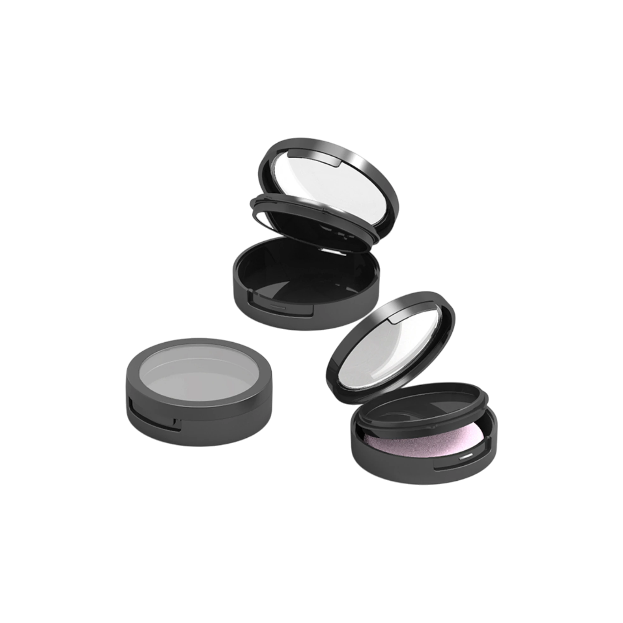 10.2g Two-Tier Single-Pan Round ABS & SAN Powder Compact with Clasp, Clear Window Lid & Applicator Well