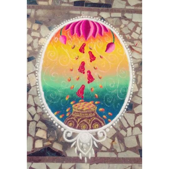 Mirror shaped dhanteras rangoli designs