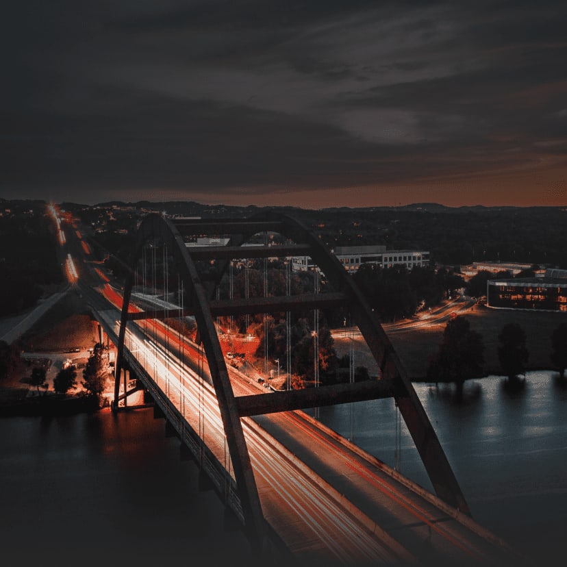 Aerial bridge shot at night
