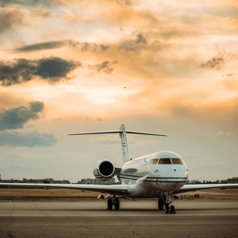 Airplane on runway on cloudy day