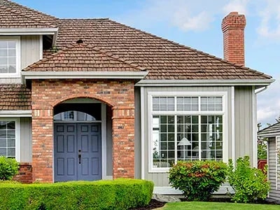 Residential home, front door and window