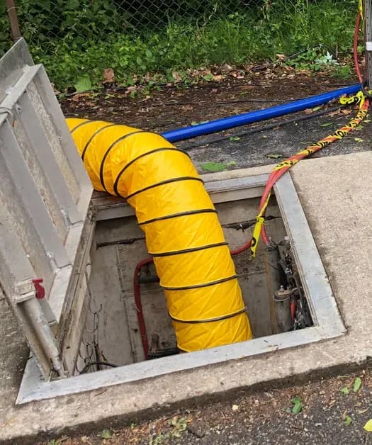 Large yellow pipe emerging out of hatch