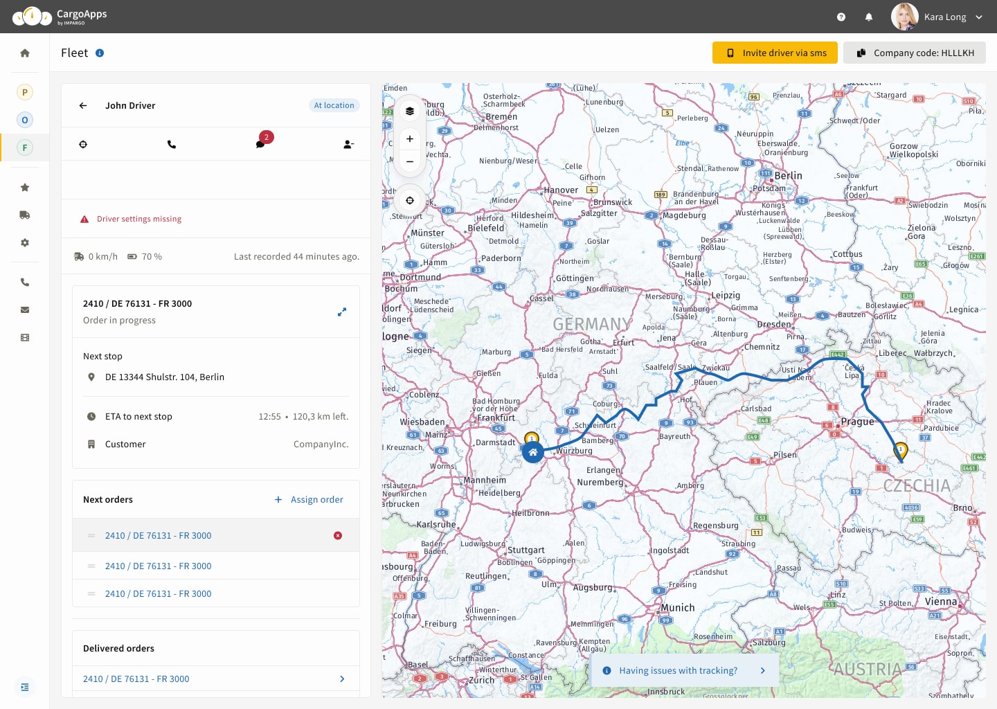 IMPARGO fleet dispatcher communication interface