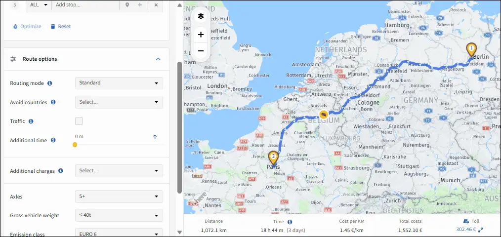 Truck route planner: avoid countries feature for alternative routes