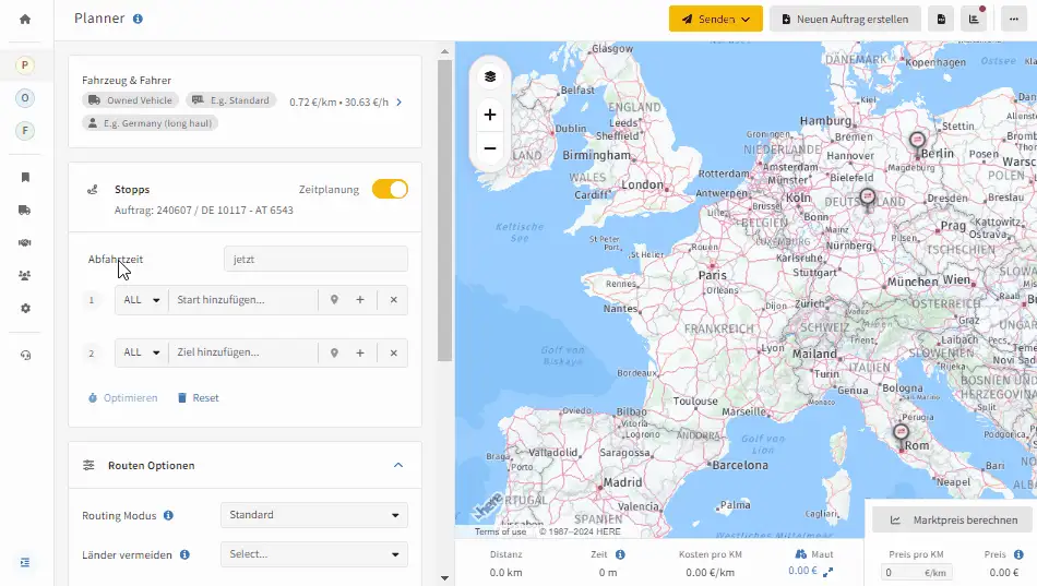 LKW-Routenplaner: Adresssuche nach Ländercode in IMPARGO