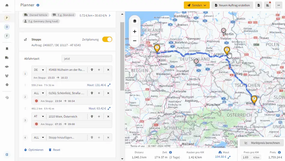 LKW-Routenplaner: Stopp-Pins per Drag and Drop verschieben