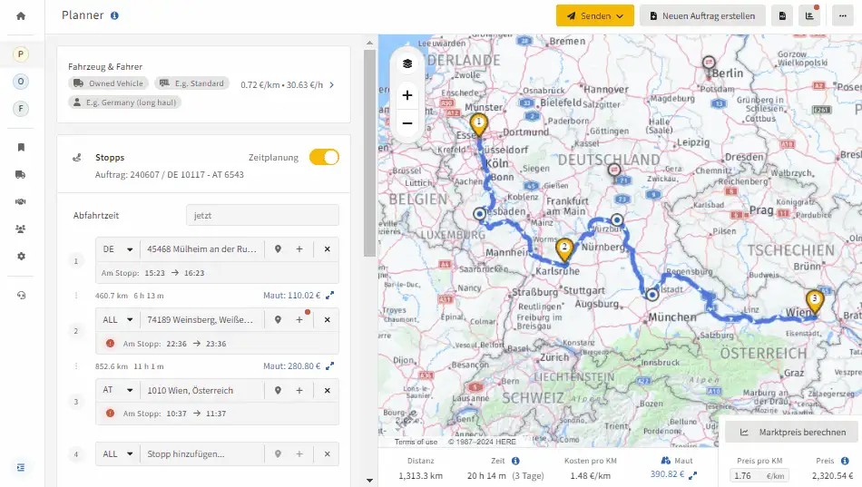 LKW-Routenplaner: Routenmodus wählen in IMPARGO Planner-Modul