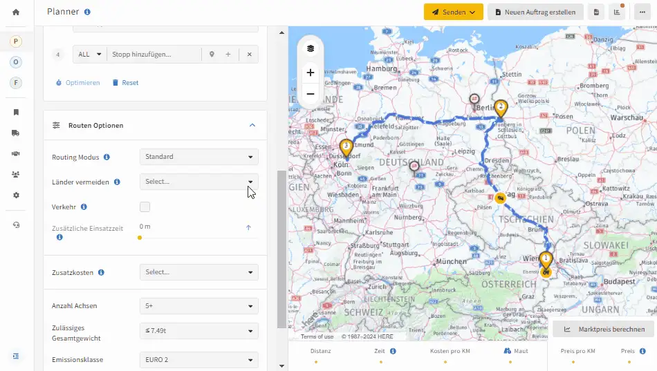LKW-Routenplaner: Funktion Länder vermeiden für alternative Routen