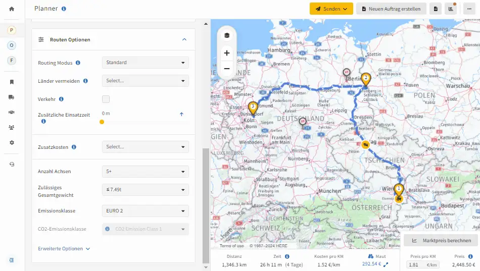 LKW-Routenplaner: Live-Verkehr und historische Verkehrsdaten berücksichtigen