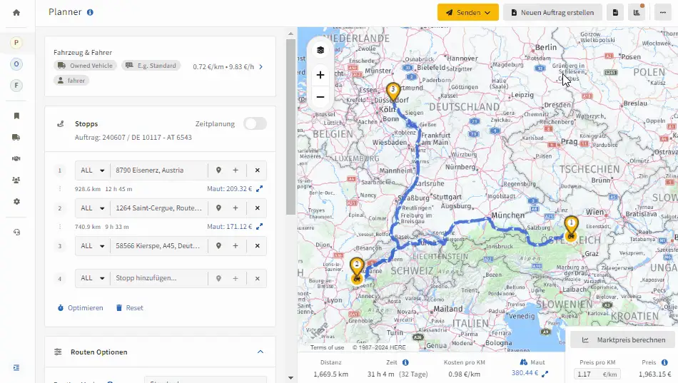 Kartenebenen für die LKW-Karte im IMPARGO Planner ein- und ausblenden