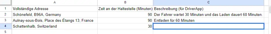 Excel-Tabelle mit Adressen, Zeitfenstern und Stoppdetails für IMPARGO-Import erstellen