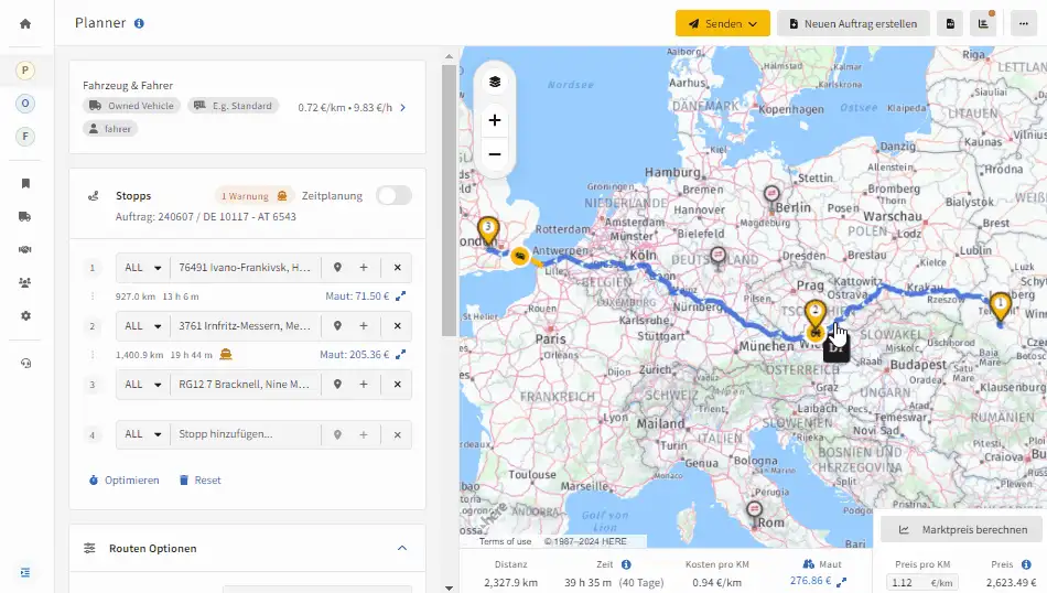 LKW-Routen-Warnhinweise für Beschränkungen, Schotter und Fähren im IMPARGO Planner