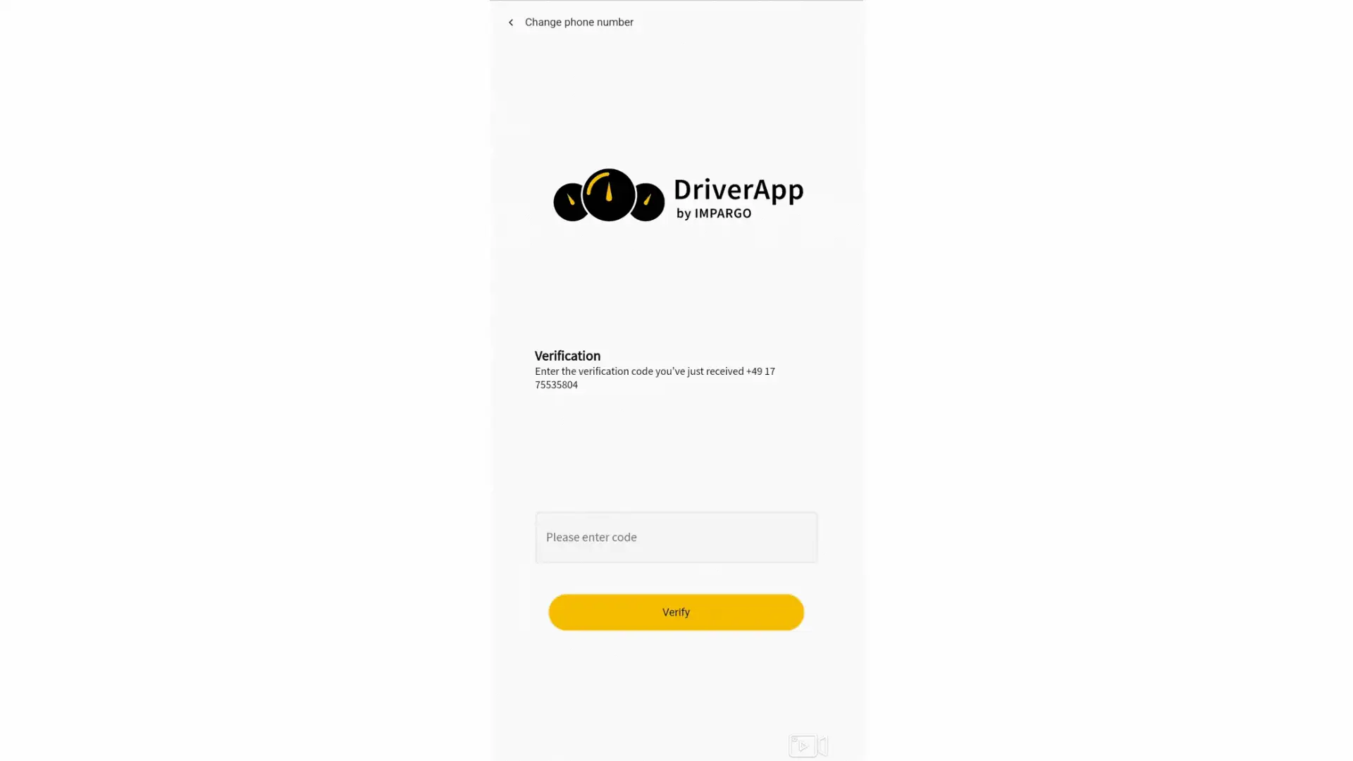Verify phone number, enter name and company code