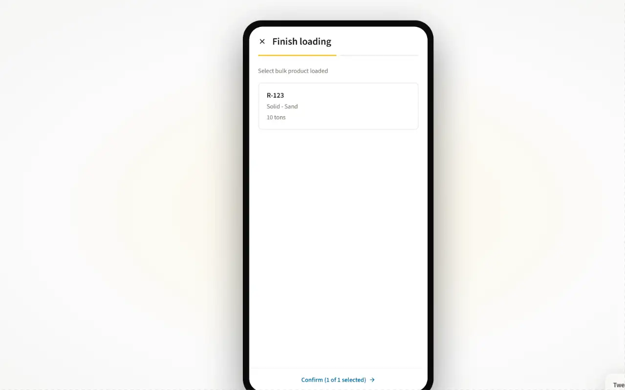 Truck driver updates bulk product load status via the IMPARGO DriverApp