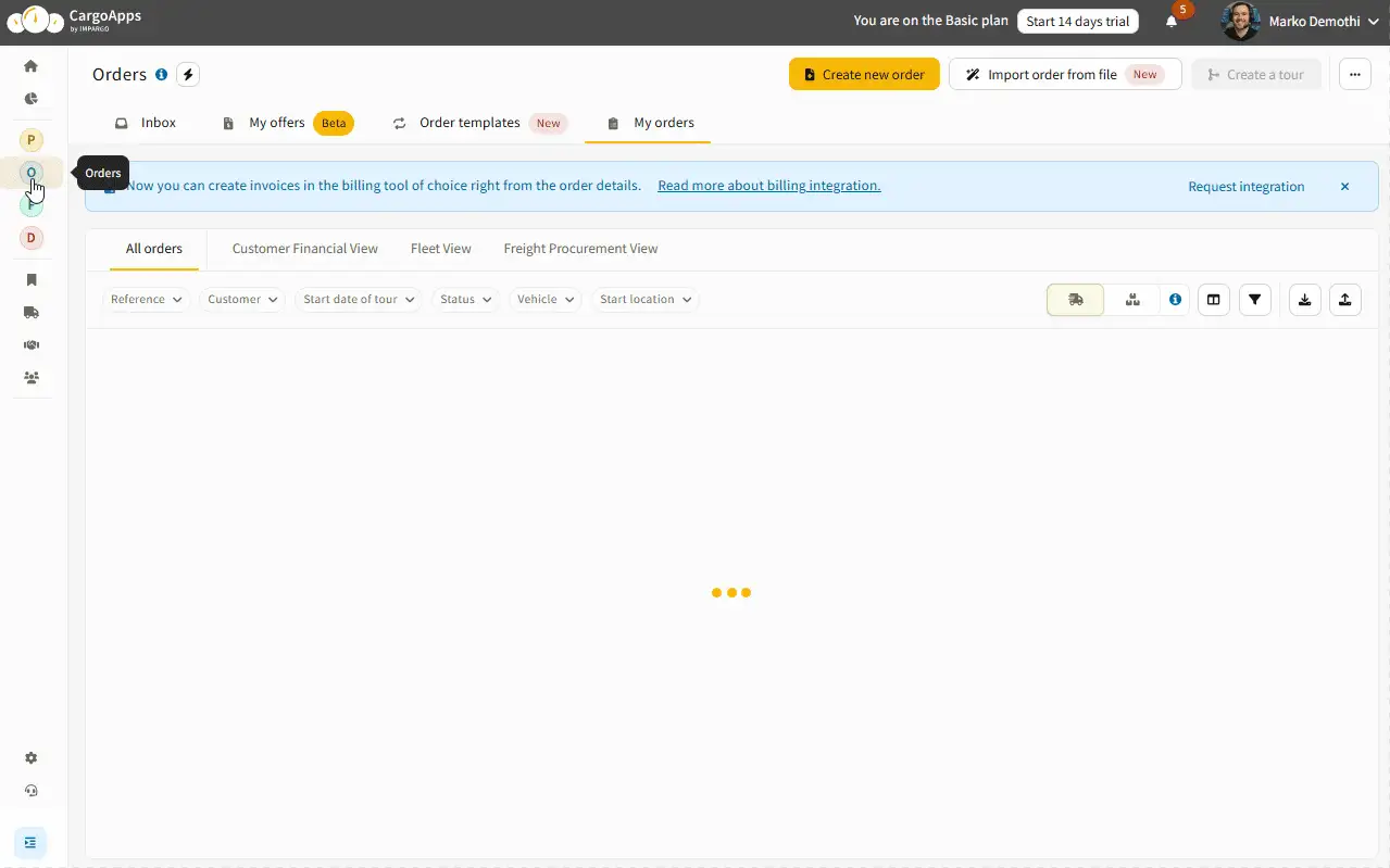 Order Management System for HGV dispatching