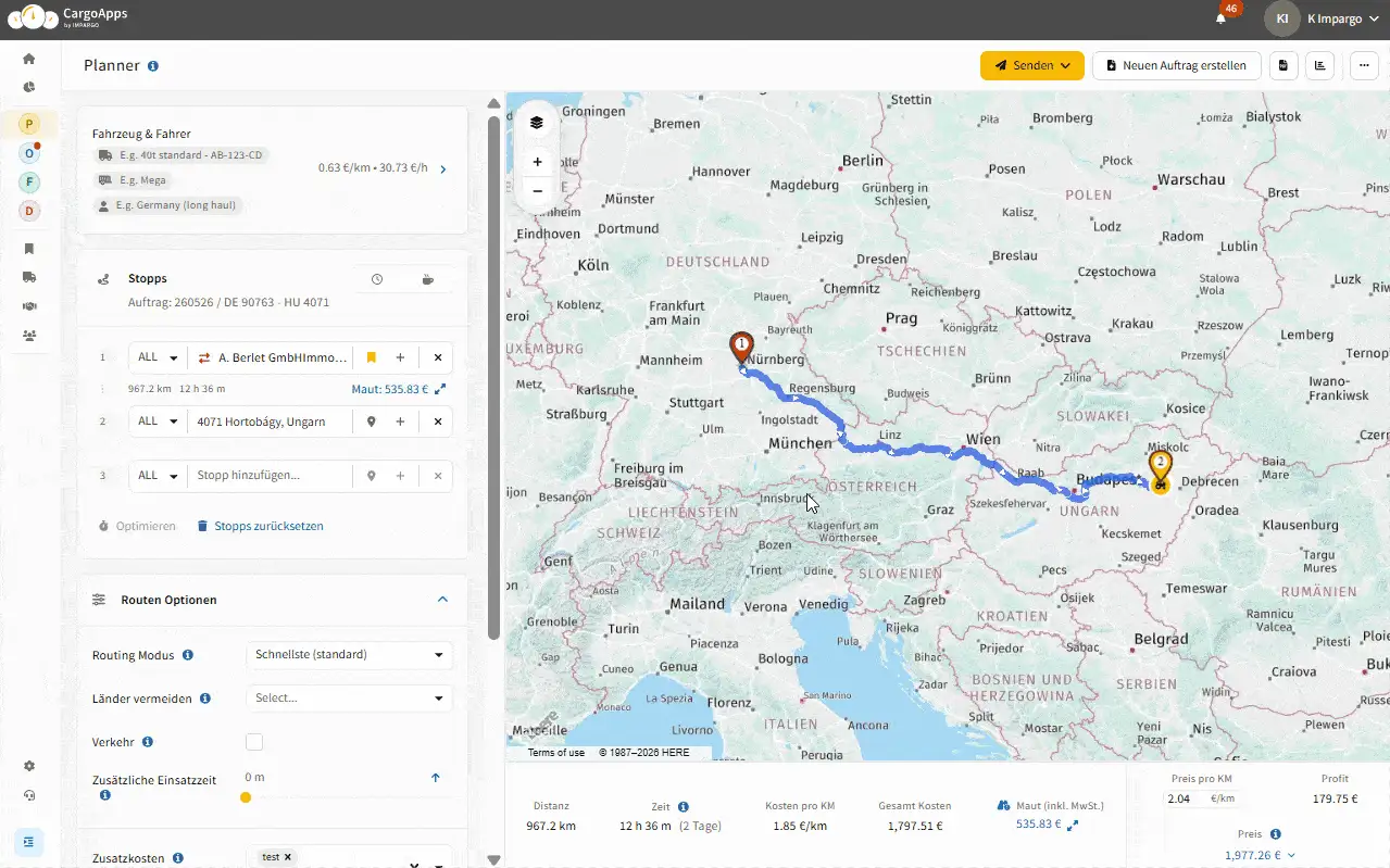 Animierte Demo: Umstellen der Preiswährung im Fußbereich des Planner Module mit Euro-Gegenwert darunter