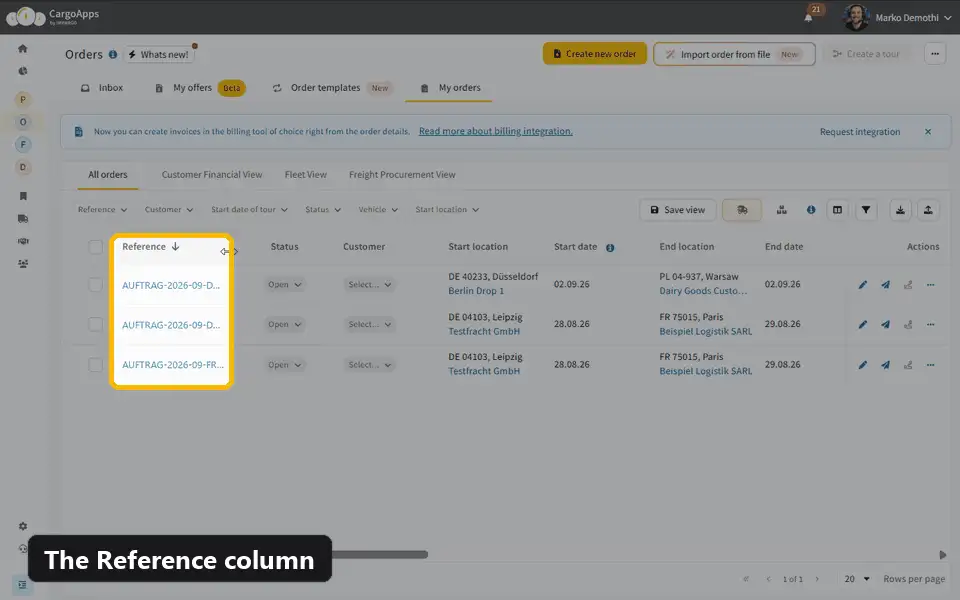 The Reference column header dragged wider until the full number is visible
