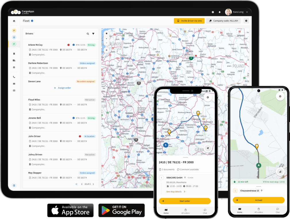 Mobile App für Lkw-Fahrer mit Flotten-Telematiksystem und GPS-Tracker