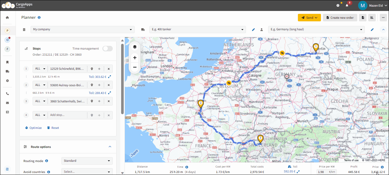 Planificator de rute pentru camioane pentru toată Europa