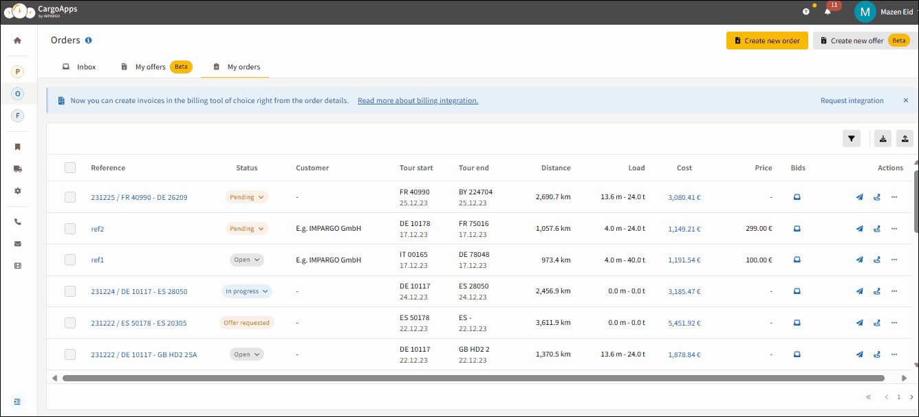 Order Management System for HGV dispatching