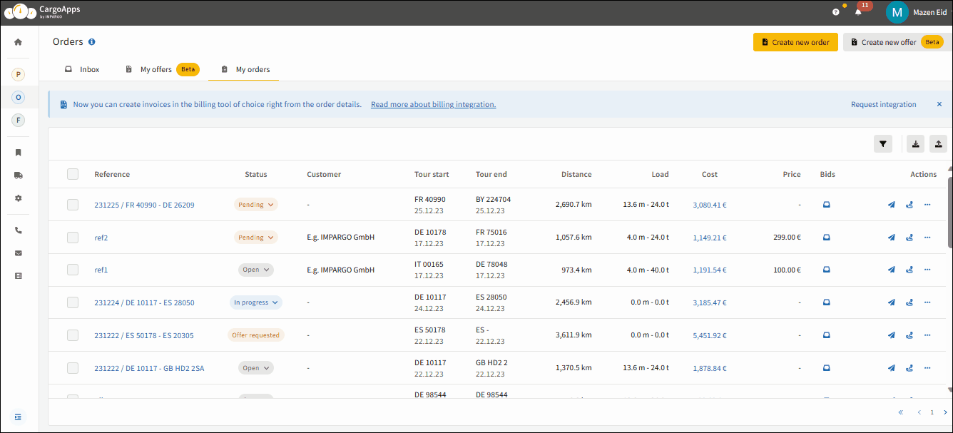 Order Management System for HGV dispatching