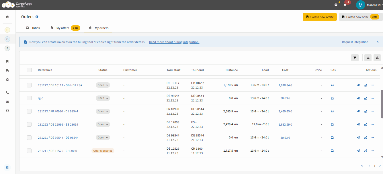 Order Management System for HGV dispatching