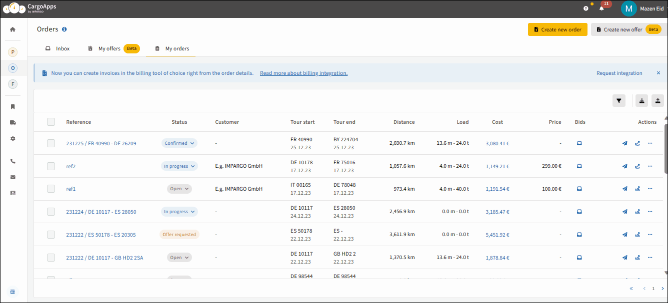 Order Management System for HGV dispatching