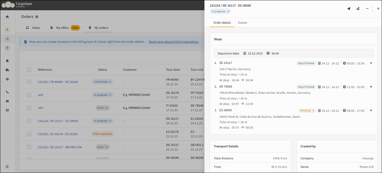 Order Management System for HGV dispatching