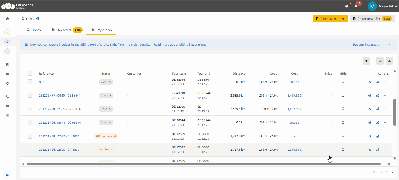 Order Management System for HGV dispatching
