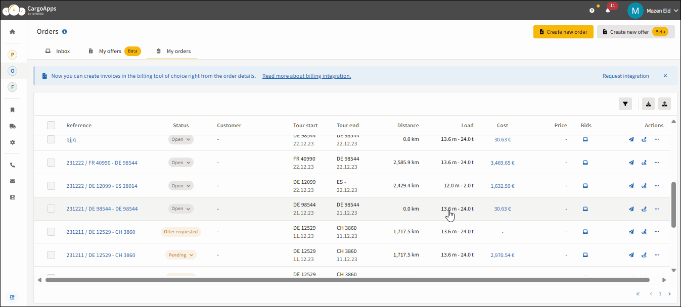 Order Management System for HGV dispatching