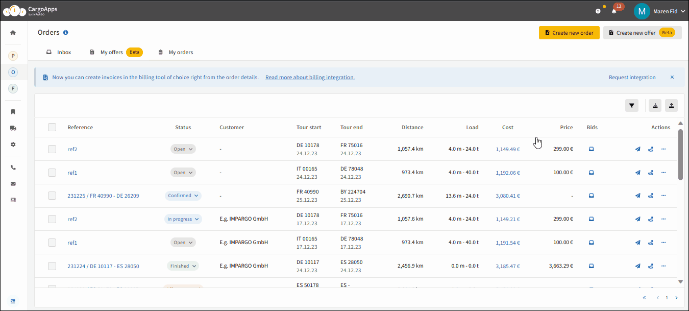 Order Management System for HGV dispatching
