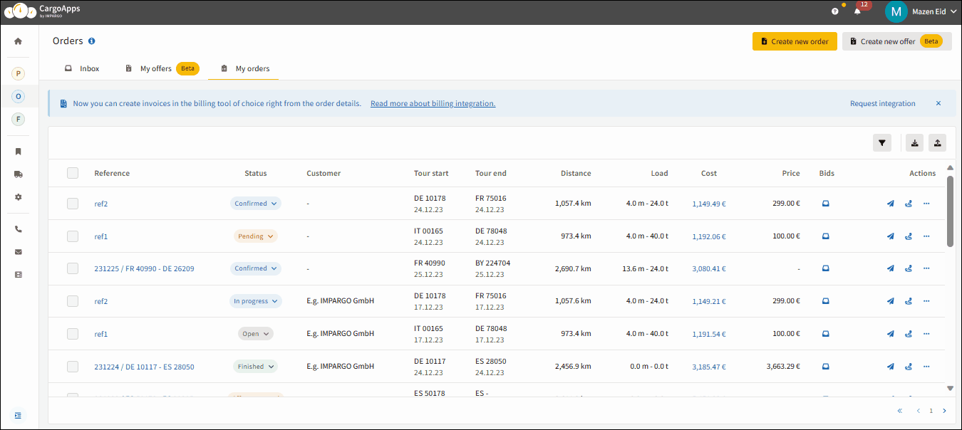 Order Management System for HGV dispatching