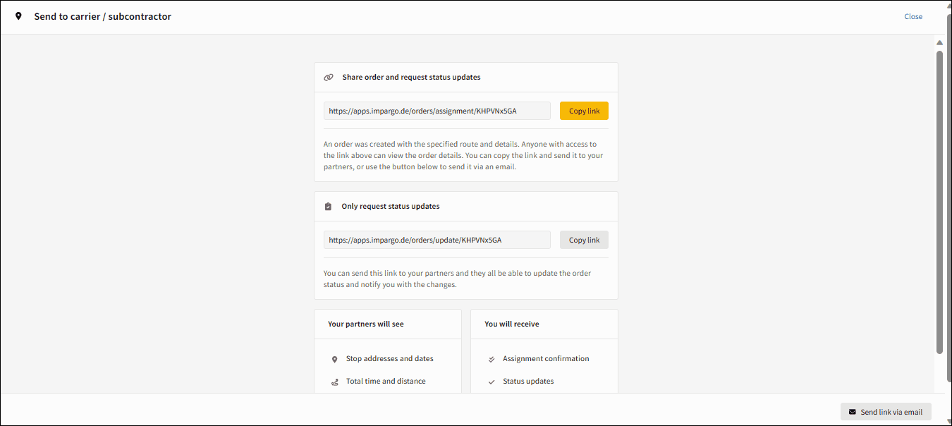 Order Management System for HGV dispatching