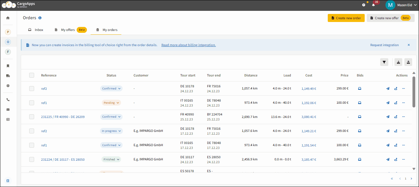 Order Management System for HGV dispatching