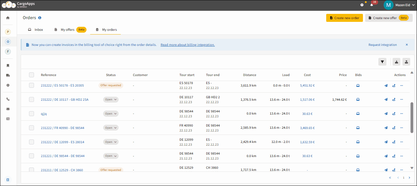 Order Management System for HGV dispatching