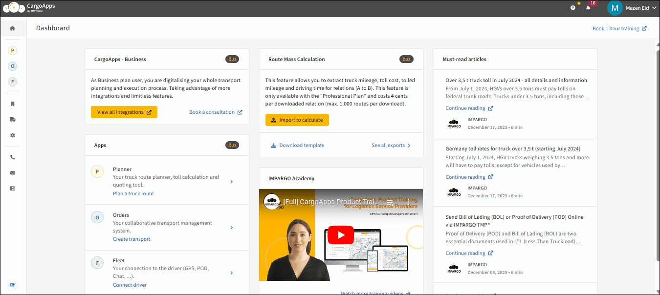 Transport Offer Management System for truck transportation