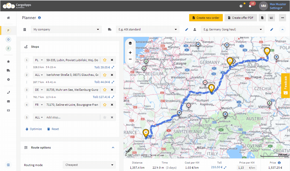 planificator de rute cu multiple opriri pentru camioane