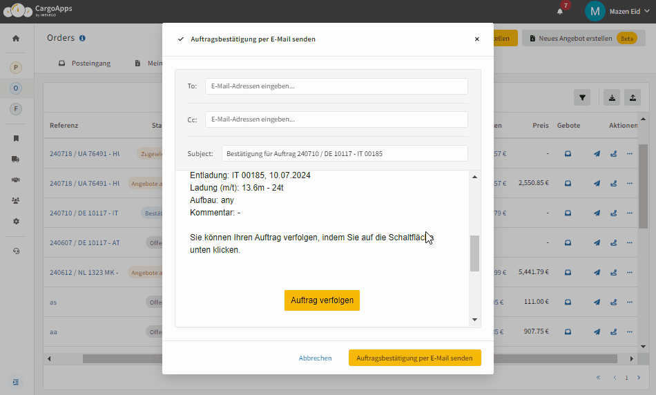 tracking link lkw route auftrage
