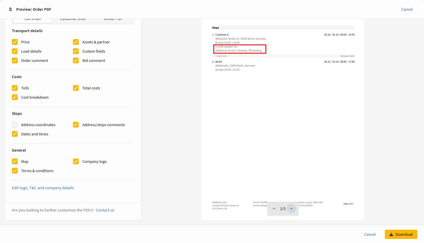 tms with pdf generation