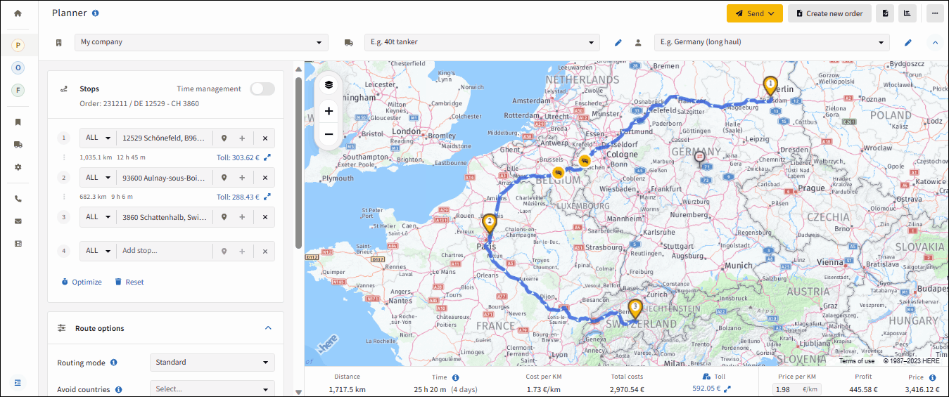 Planificador gratuito de rutas para camiones Europa
