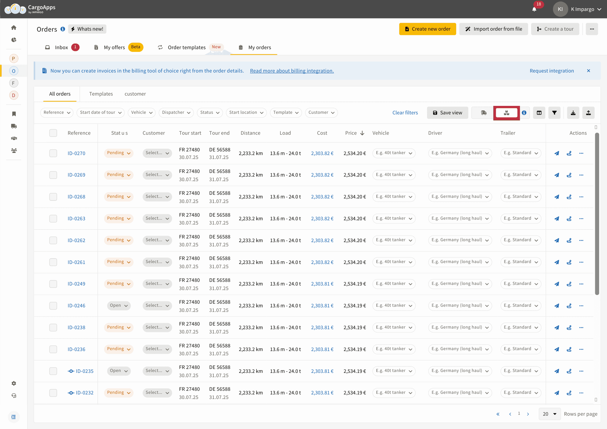 Shipments View in your orders table
